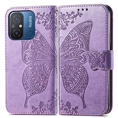 Leather Case Stands Butterfly Flip Cover Holder for Xiaomi Redmi 12C 4G Clove Purple