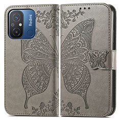 Leather Case Stands Butterfly Flip Cover Holder for Xiaomi Redmi 12C 4G Gray
