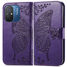 Leather Case Stands Butterfly Flip Cover Holder for Xiaomi Redmi 12C 4G Purple
