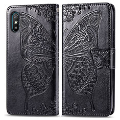 Leather Case Stands Butterfly Flip Cover Holder for Xiaomi Redmi 9A Black