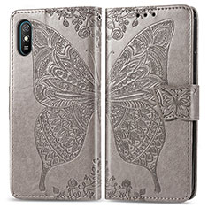 Leather Case Stands Butterfly Flip Cover Holder for Xiaomi Redmi 9A Gray