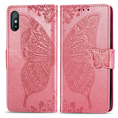 Leather Case Stands Butterfly Flip Cover Holder for Xiaomi Redmi 9A Hot Pink