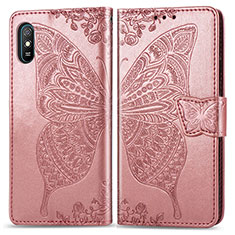 Leather Case Stands Butterfly Flip Cover Holder for Xiaomi Redmi 9A Pink