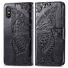 Leather Case Stands Butterfly Flip Cover Holder for Xiaomi Redmi 9AT Black