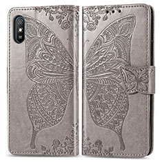 Leather Case Stands Butterfly Flip Cover Holder for Xiaomi Redmi 9AT Gray