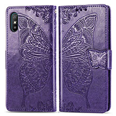 Leather Case Stands Butterfly Flip Cover Holder for Xiaomi Redmi 9AT Purple