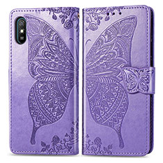 Leather Case Stands Butterfly Flip Cover Holder for Xiaomi Redmi 9i Clove Purple