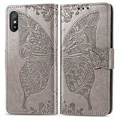 Leather Case Stands Butterfly Flip Cover Holder for Xiaomi Redmi 9i Gray