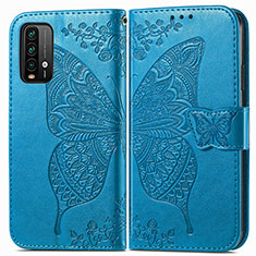 Leather Case Stands Butterfly Flip Cover Holder for Xiaomi Redmi 9T 4G Blue