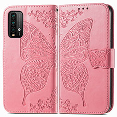 Leather Case Stands Butterfly Flip Cover Holder for Xiaomi Redmi 9T 4G Hot Pink