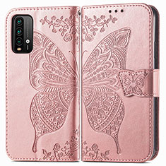 Leather Case Stands Butterfly Flip Cover Holder for Xiaomi Redmi 9T 4G Pink