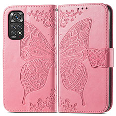 Leather Case Stands Butterfly Flip Cover Holder for Xiaomi Redmi Note 11 4G (2022) Hot Pink