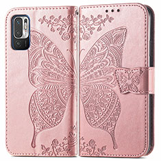Leather Case Stands Butterfly Flip Cover Holder for Xiaomi Redmi Note 11 SE 5G Pink