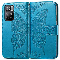 Leather Case Stands Butterfly Flip Cover Holder for Xiaomi Redmi Note 11S 5G Blue