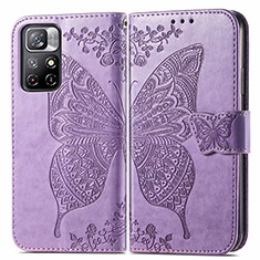 Leather Case Stands Butterfly Flip Cover Holder for Xiaomi Redmi Note 11S 5G Clove Purple