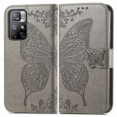 Leather Case Stands Butterfly Flip Cover Holder for Xiaomi Redmi Note 11S 5G Gray