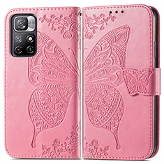 Leather Case Stands Butterfly Flip Cover Holder for Xiaomi Redmi Note 11S 5G Hot Pink