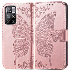 Leather Case Stands Butterfly Flip Cover Holder for Xiaomi Redmi Note 11S 5G Pink