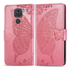 Leather Case Stands Butterfly Flip Cover Holder for Xiaomi Redmi Note 9 Hot Pink