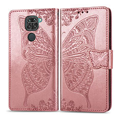 Leather Case Stands Butterfly Flip Cover Holder for Xiaomi Redmi Note 9 Pink