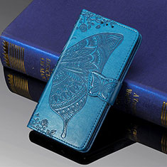 Leather Case Stands Butterfly Flip Cover Holder S01D for Samsung Galaxy S21 Ultra 5G Blue