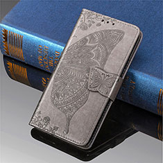 Leather Case Stands Butterfly Flip Cover Holder S01D for Samsung Galaxy S22 Ultra 5G Gray
