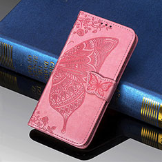 Leather Case Stands Butterfly Flip Cover Holder S01D for Samsung Galaxy S22 Ultra 5G Hot Pink