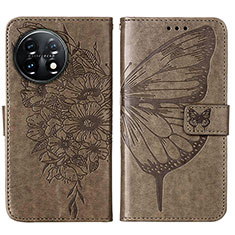 Leather Case Stands Butterfly Flip Cover Holder Y01B for OnePlus 11 5G Gray