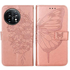 Leather Case Stands Butterfly Flip Cover Holder Y01B for OnePlus 11 5G Rose Gold
