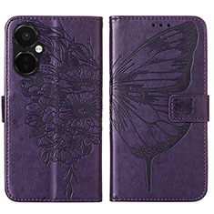 Leather Case Stands Butterfly Flip Cover Holder Y01B for OnePlus Nord CE 3 5G Purple