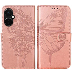 Leather Case Stands Butterfly Flip Cover Holder Y01B for OnePlus Nord CE 3 5G Rose Gold