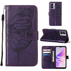 Leather Case Stands Butterfly Flip Cover Holder Y01B for OnePlus Nord N300 5G Purple