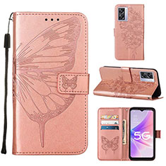 Leather Case Stands Butterfly Flip Cover Holder Y01B for OnePlus Nord N300 5G Rose Gold