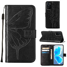 Leather Case Stands Butterfly Flip Cover Holder Y01B for Oppo A55S 5G Black