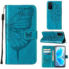 Leather Case Stands Butterfly Flip Cover Holder Y01B for Oppo A55S 5G Blue