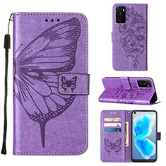 Leather Case Stands Butterfly Flip Cover Holder Y01B for Oppo A55S 5G Clove Purple
