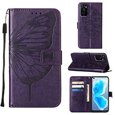 Leather Case Stands Butterfly Flip Cover Holder Y01B for Oppo A55S 5G Purple