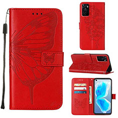 Leather Case Stands Butterfly Flip Cover Holder Y01B for Oppo A55S 5G Red