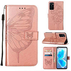 Leather Case Stands Butterfly Flip Cover Holder Y01B for Oppo A55S 5G Rose Gold