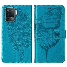 Leather Case Stands Butterfly Flip Cover Holder Y01B for Oppo A94 4G Blue