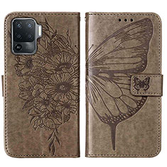Leather Case Stands Butterfly Flip Cover Holder Y01B for Oppo A94 4G Gray