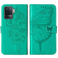 Leather Case Stands Butterfly Flip Cover Holder Y01B for Oppo A94 4G Green