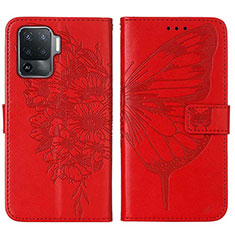 Leather Case Stands Butterfly Flip Cover Holder Y01B for Oppo A94 4G Red