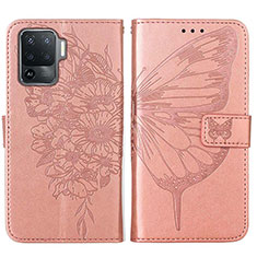 Leather Case Stands Butterfly Flip Cover Holder Y01B for Oppo A94 4G Rose Gold
