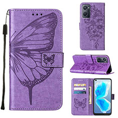 Leather Case Stands Butterfly Flip Cover Holder Y01B for Oppo A96 4G Clove Purple