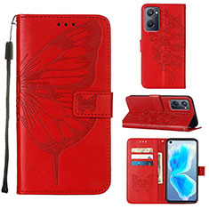 Leather Case Stands Butterfly Flip Cover Holder Y01B for Oppo A96 4G Red