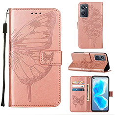Leather Case Stands Butterfly Flip Cover Holder Y01B for Oppo A96 4G Rose Gold