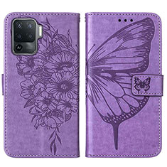 Leather Case Stands Butterfly Flip Cover Holder Y01B for Oppo F19 Pro Clove Purple