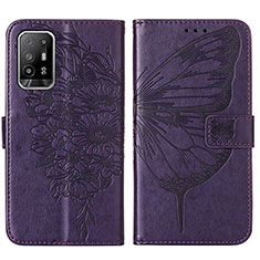 Leather Case Stands Butterfly Flip Cover Holder Y01B for Oppo F19 Pro+ Plus 5G Purple