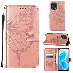 Leather Case Stands Butterfly Flip Cover Holder Y01B for Oppo Find X5 Pro 5G Rose Gold